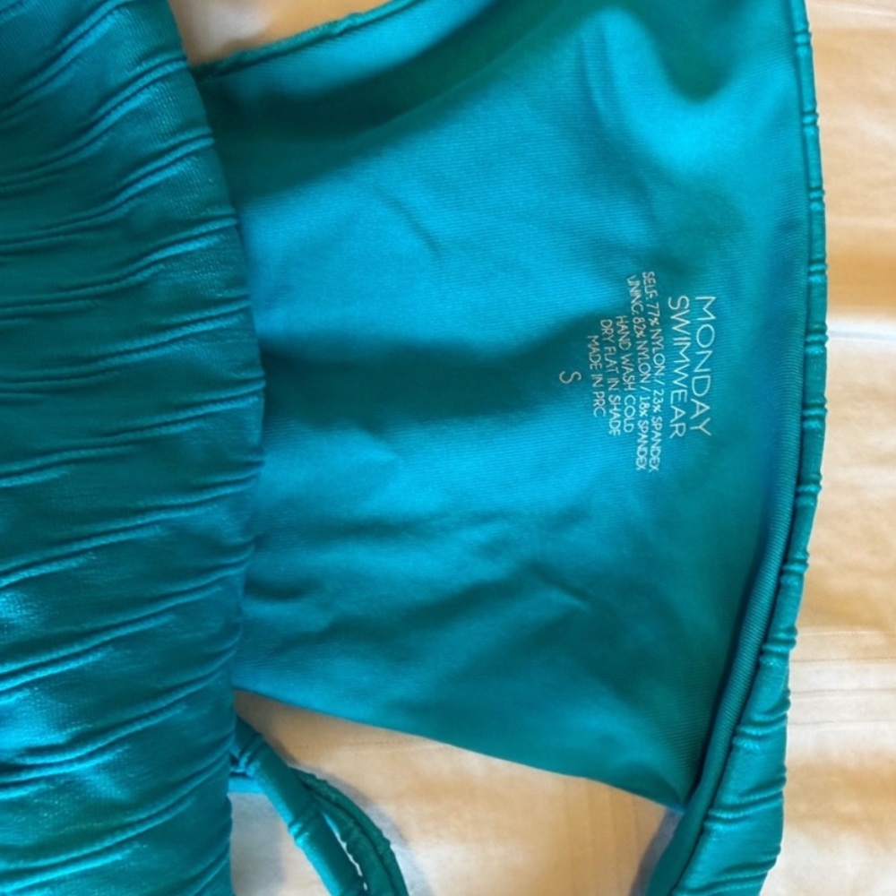 Monday Swimwear Teal Ribbed Triangle String Bikini Set - Picture 3 of 3